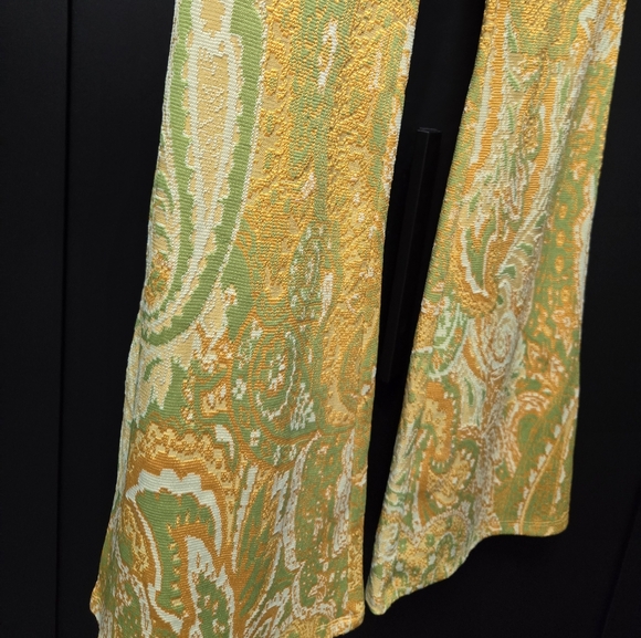 Zara yellow and lime green patterned stretchy bell bottom flare pants, NWT - Picture 5 of 8